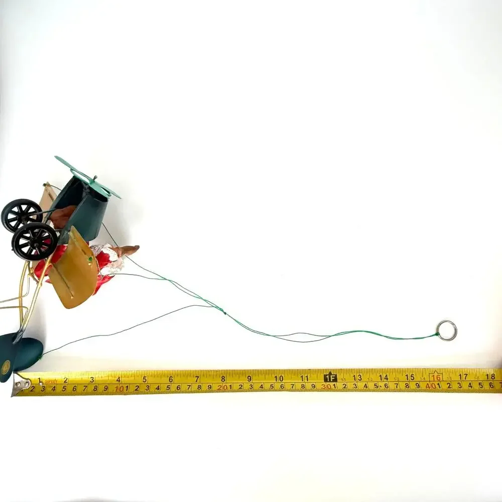 Rare Vintage Santa in Plane Metal Mobile Christmas Ornament